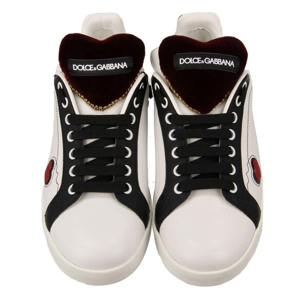 Dolce & Gabbana - Baroque Logo Heart Cushion Sneaker PORTOFINO White Black EUR 3 - Picture 2 of 5